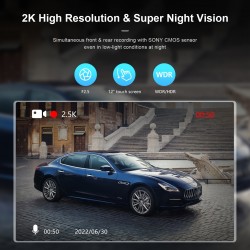 12" 2.5K Dash Cam Mirror For Car, Smart Rearview Mirror, 2.5K Front And 1080P Rear Dual Cameras, Night Vision, Parking Assistance For Cars & Trucks