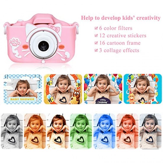 Kids Camera For Girls, Digital Camera For Kids Toys Children Selfie Photo Video Camera With 32GB SD Card, Gifts For Girls And Boys Age 3 4 5 6 7 8 9Years Old