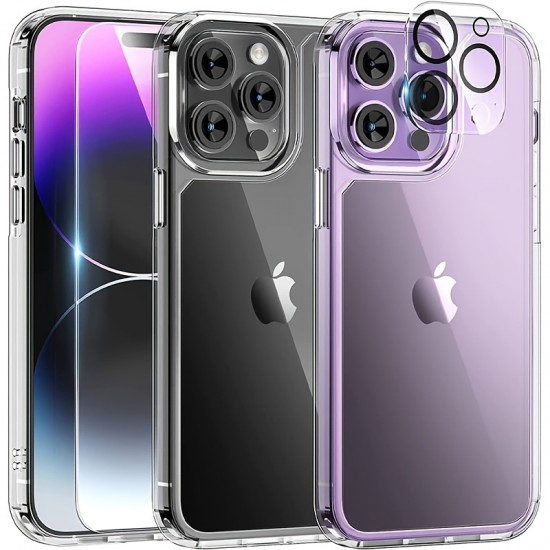 [3 In 1] For IPhone7/8/11/12/13/14/X/XR/Xs/Plus/Pro/Pro Max/ SE2020/Mini Case, With 1pc Screen Protector, 1pc Camera Lens Protector, And 1pc Transparent Phone Case, [Anti-Scratch] [Drop Protection]