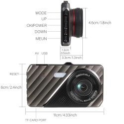 Dash Cam 4.0In 24H Mirror Recorder Black Box Car DVR Camera Video Recorder Rear View Dual Lens BlackBox HD Cycle Recording Video