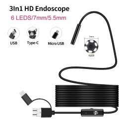 Endoscope Camera Mini Adjustable Soft Hard Wire Waterproof IP67 6 LEDS 7mm Automotive Endoscope Camera For Android USB Phone PC (Not Support ISO/Apple Phone)