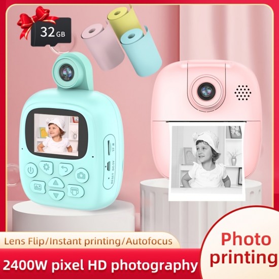 Kids Instant Camera For 3-12 Years Old Kids Toddlers Childrens Boys Girls Christmas Birthday Gifts 2.0 Inch Screen 12MP / 1080P HD Video Camera Baby Instant Print Digital Camera