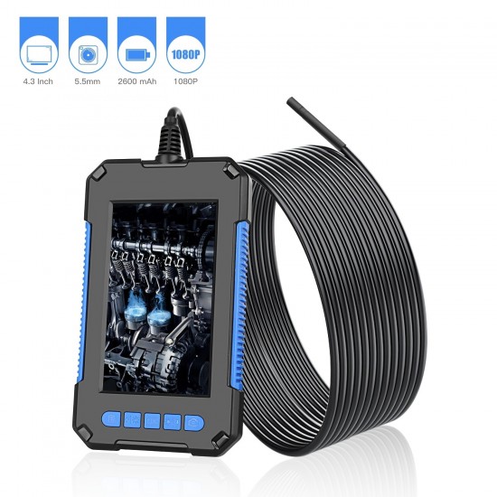 Industrial Endoscope, 5.5mm Digital Borescope Inspection Camera 4.3'' LCD Screen IP67 Waterproof Snake Camera With 6LED Lights, 16.5FT SemiRigid Cable