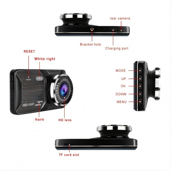 1pc 4.0 Inch 1080P Car DVR Camera Dashcam, Car Driving Recorder With Rear View Camera