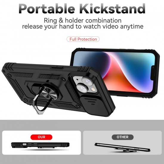 Camera Cover & Kickstand, Slide Lens Protection + 360° Rotate Ring Stand, Impact-Resistant, Shockproof, Protective Bumper For IPhone14/14Plus/14Pro/14ProMax