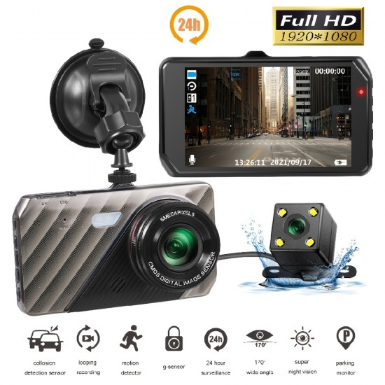 Dash Cam 4.0In 24H Mirror Recorder Black Box Car DVR Camera Video Recorder Rear View Dual Lens BlackBox HD Cycle Recording Video