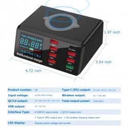 100 W 8-port USB Fast Charger PD 20 W QC 3.0,15 W Fast Wireless Charging,Fast Charging Station Compatible With All Smartphones And IPad, Camera ,headsets/Samsung/Android/Other USB Devices