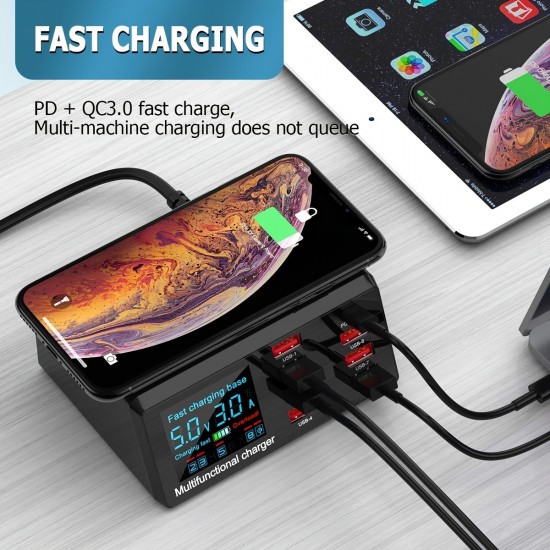 100 W 8-port USB Fast Charger PD 20 W QC 3.0,15 W Fast Wireless Charging,Fast Charging Station Compatible With All Smartphones And IPad, Camera ,headsets/Samsung/Android/Other USB Devices