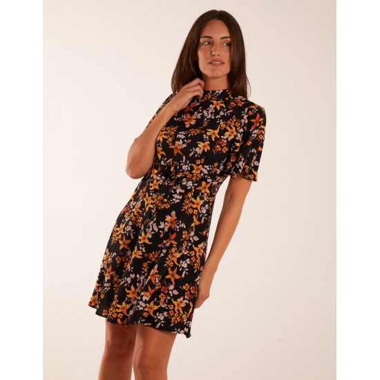 High Neck Angel Sleeve Floral Dress