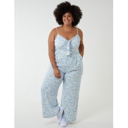 Curve Daisy Print Tie Front Jumpsuit