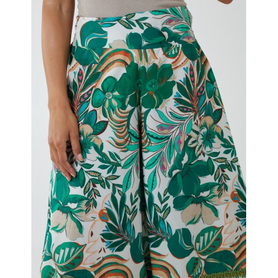 Tropical Print Wide Leg Trouser