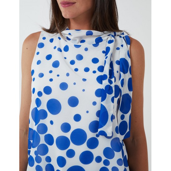 Sleeveless Polka Dot Top With Tie Neck