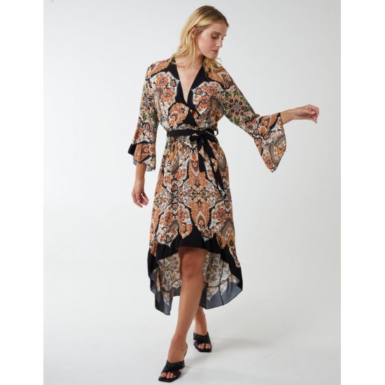 Paisley Wrap Kimono Style Hi Lo Dress