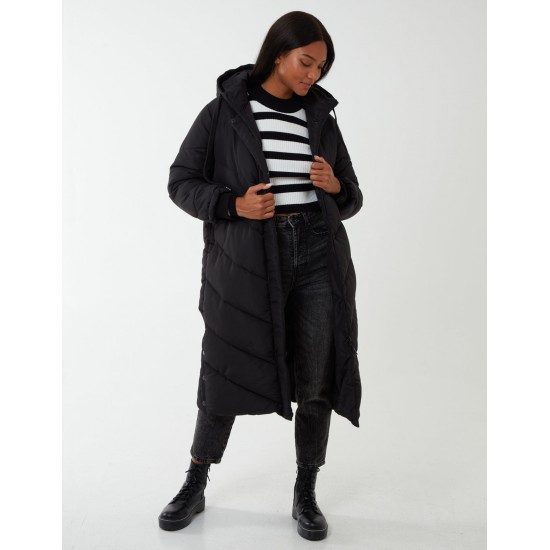 Chevron Midi Quilted Coat