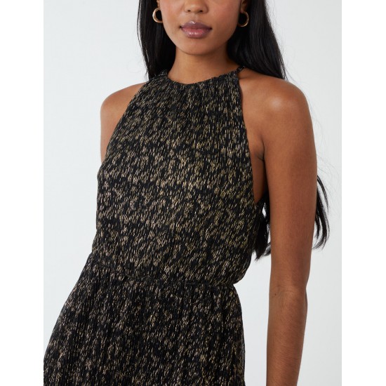 Blouson Halter Neck Midi Dress