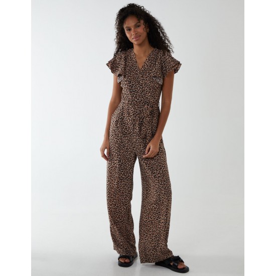 Jumpsuit With Ruffle Sleeve And Wrap Front