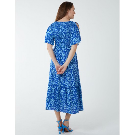 Sheared Bust Midi Dress With Angel Sleeve