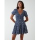 Shirred Bust Mini Dress With Puff Sleeve