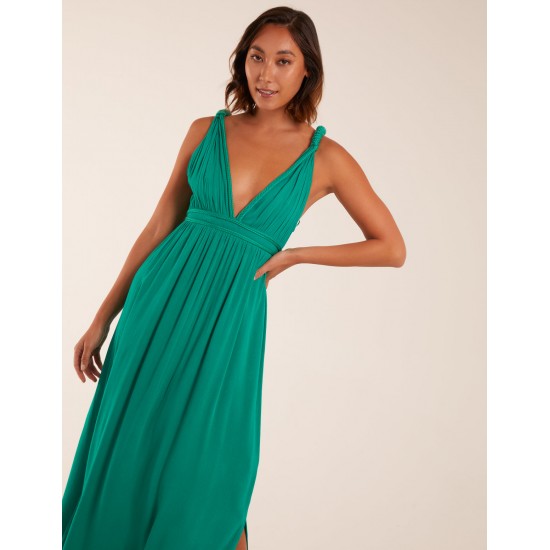 Rope Detail Plunge V-Neck Split Hem Maxi Dress