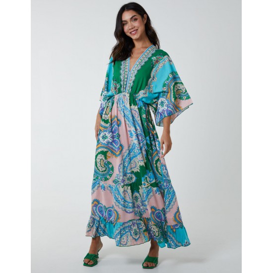 V Neck Flutter Sleeve Maxi Dress