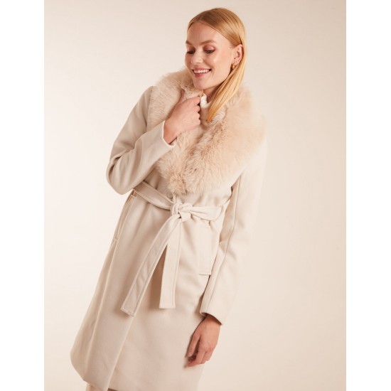 Faux Fur Collared Belted Coat