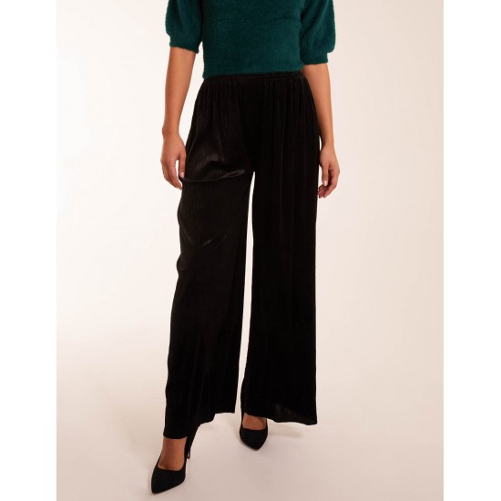 Wide Leg Textured Velour Trouser