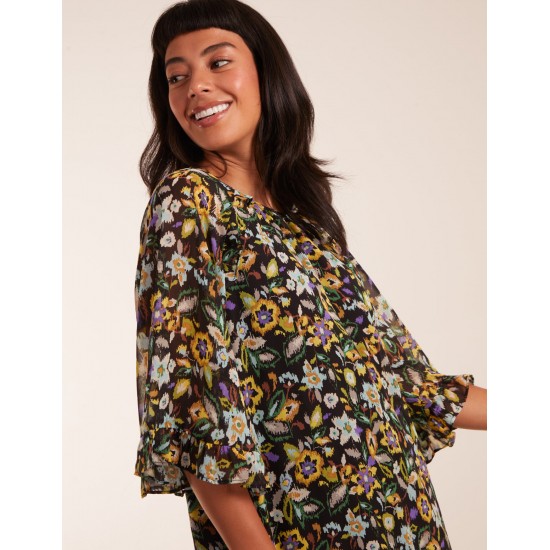 Floral Raglan Sleeve Tunic Dress