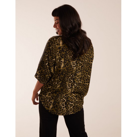 Leopard Zip Front Diamante Tunic Top