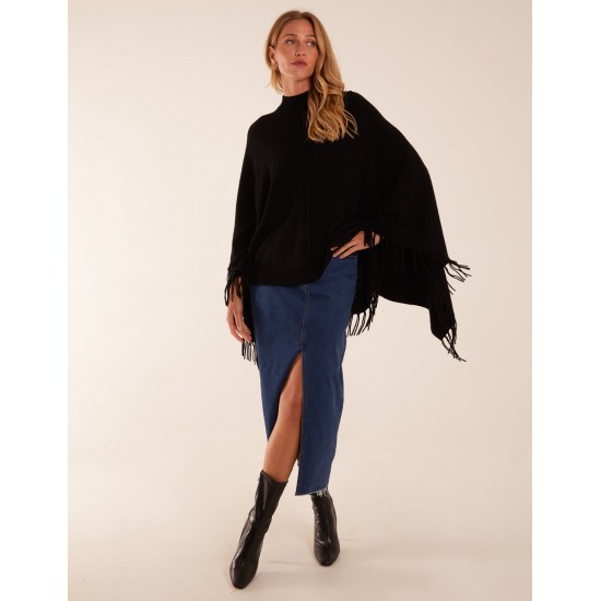 Tassel High Neck Poncho