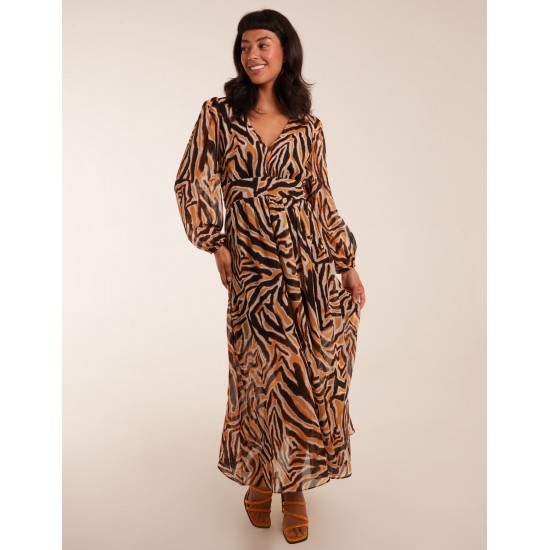 V Neck Animal Print Maxi Dress