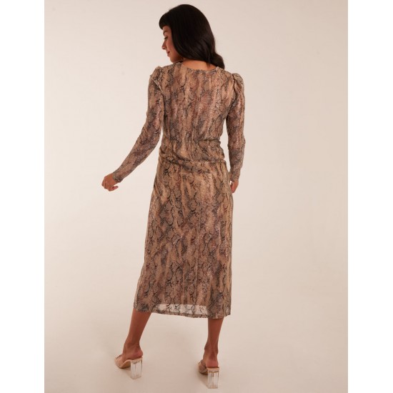 Snake Print Plisse Twist Front Dress