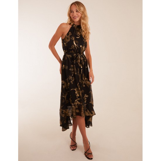 Foil Halterneck Maxi Dress