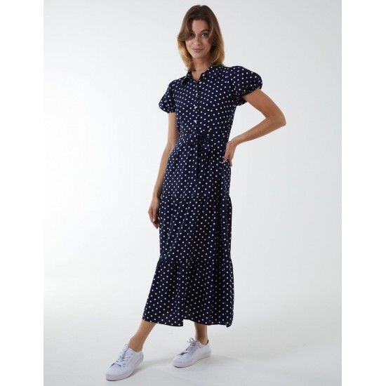 Collared Polkadot Maxi Dress