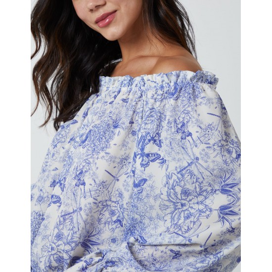 Butterfly Floral Print Gypsy Chiffon Blouse