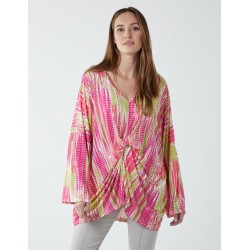 Twist Front Abstract Long Sleeve Top