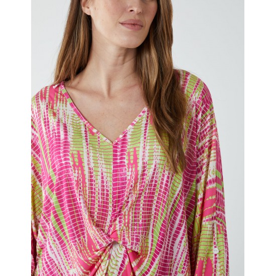 Twist Front Abstract Long Sleeve Top