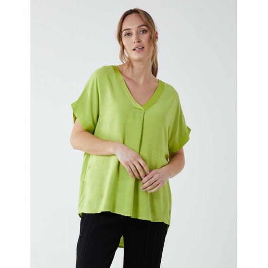 Satin Trim  V Neck Top