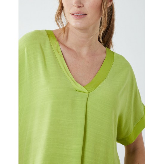 Satin Trim  V Neck Top