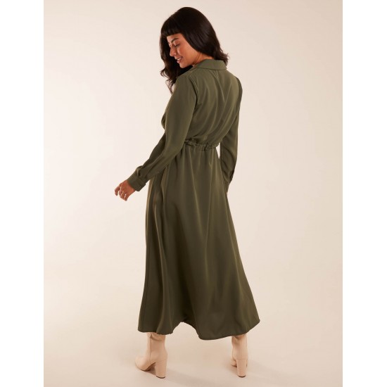 Drawstring Button Through Shirt Maxi Dress