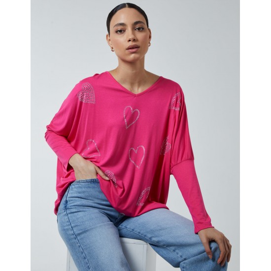 Hotfix Multi Heart Batwing Top