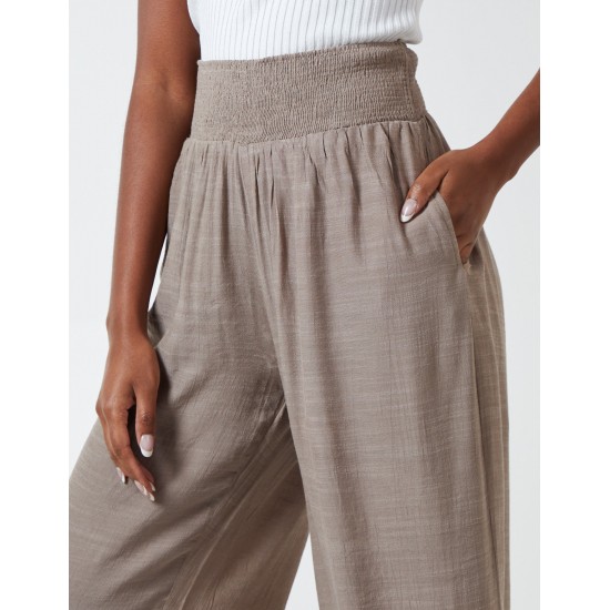 Shirring Waist Wide Leg Trousers