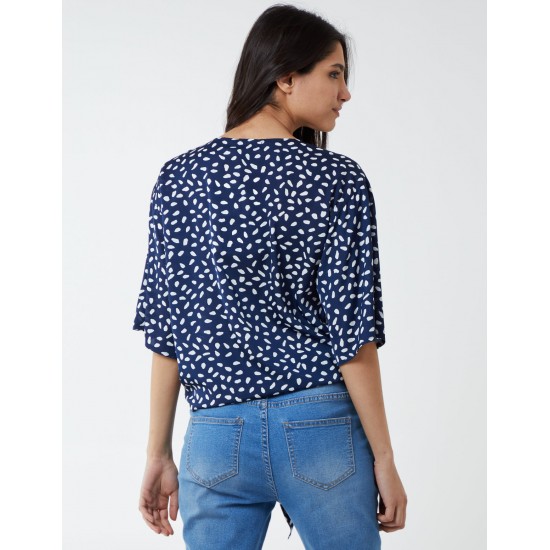 Abstract Spot Tie Front Batwing Top