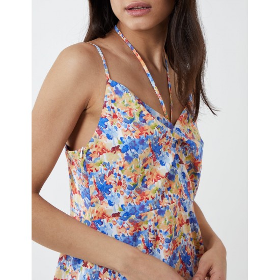 Twist Front Floral Print Midi Dress