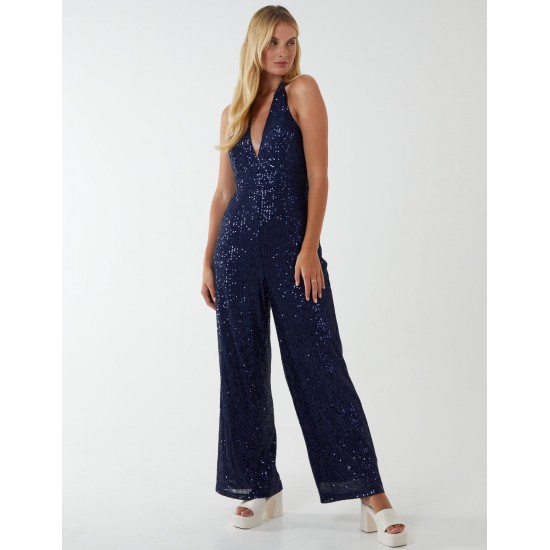 Halter Neck Plunge Jumpsuit