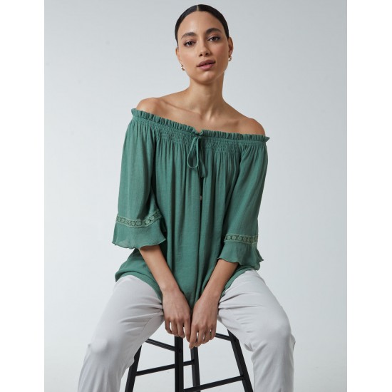 Bardot Tie Front Top