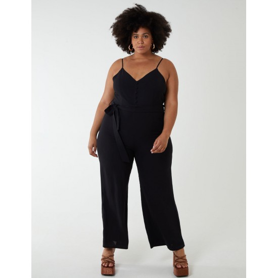 Curve Button Front Strappy Jumpsuit