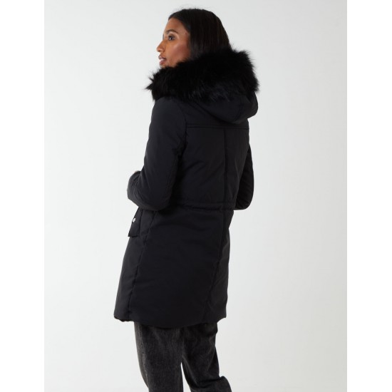 Black Reversible Faux Fur & Trench Jacket