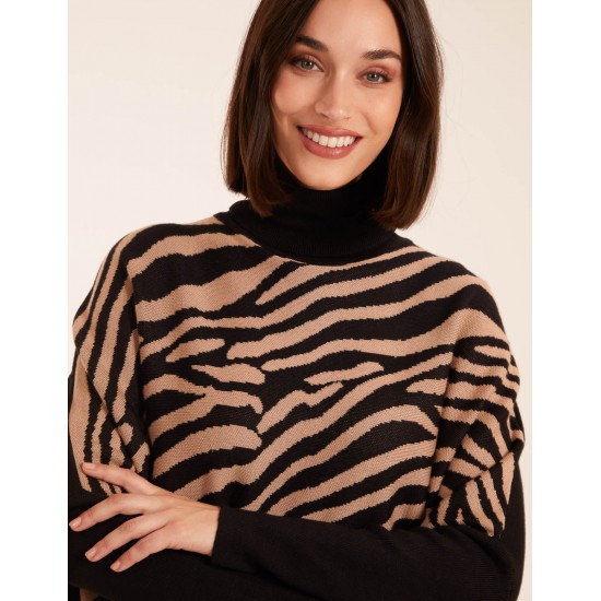 Zebra Print Roll Neck Jumper