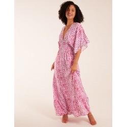 Elasticated Waist Tier Hem Angel Sleeve Maxi Dress