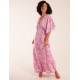 Elasticated Waist Tier Hem Angel Sleeve Maxi Dress